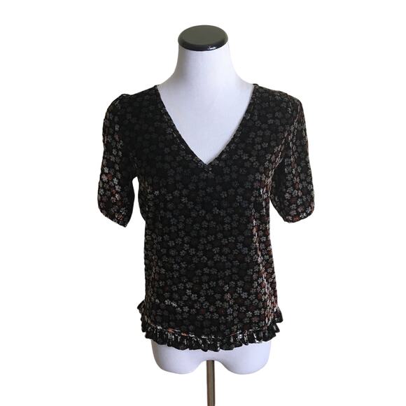 Madewell Velvet Tulip Sleeve Burnout Ruffle Top - Picture 3 of 11